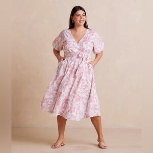 NWT Summersalt Coastal Poplin Wrap Midi Dress batik floral toile pink white S